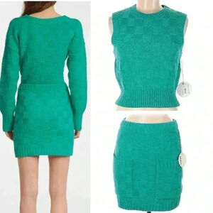 STAUD Matching Set Dunes Checkered Mini Skirt Sweater Vest Sleeveless Top M $390